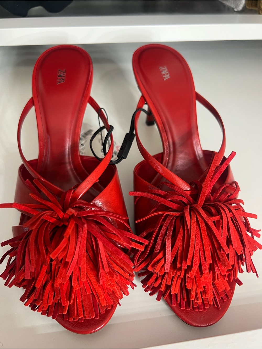 BNWT Zara Red Fringe Slide Mule